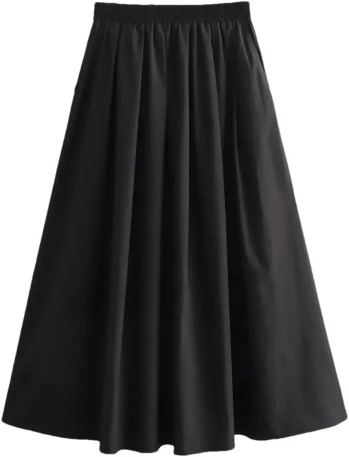 Women's Wide Pleated Swing Vintage High Waist Elegant A-Line Long Skirt