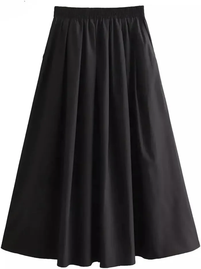 Women's Wide Pleated Swing Vintage High Waist Elegant A-Line Long Skirt
