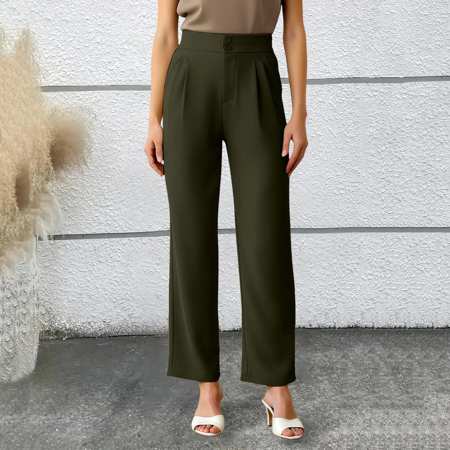 Womens Wide Straight Leg Pants Stretch Loose Comfy Trousers Running Hiking Casual Workout Bell Bottom Leggings with Pockets