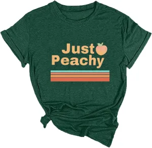 Ykomow Just Peachy T Shirt Womens Short Sleeve Casual Summer Graphic Tees Tops