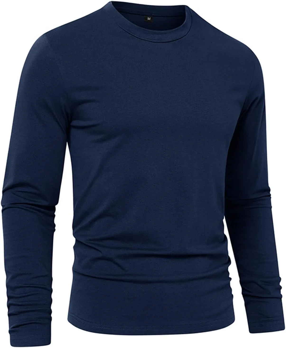 Ymosrh Men's Casual Long Sleeve Shirts Fashion T Shirts Crewneck Solid Tees Athletic Gym Workout Casual Tee Shirts, M-2XL