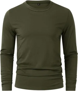 Ymosrh Men's Casual Long Sleeve Shirts Fashion T Shirts Crewneck Solid Tees Athletic Gym Workout Casual Tee Shirts, M-2XL