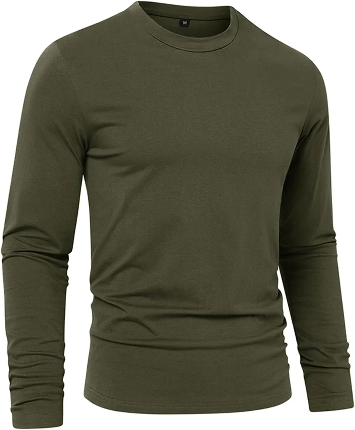 Ymosrh Men's Casual Long Sleeve Shirts Fashion T Shirts Crewneck Solid Tees Athletic Gym Workout Casual Tee Shirts, M-2XL