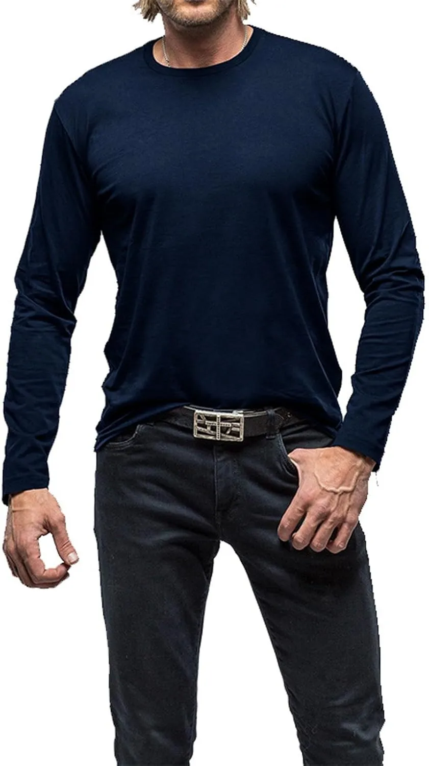 Ymosrh Men's Casual Long Sleeve Shirts Fashion T Shirts Crewneck Solid Tees Athletic Gym Workout Casual Tee Shirts, M-2XL