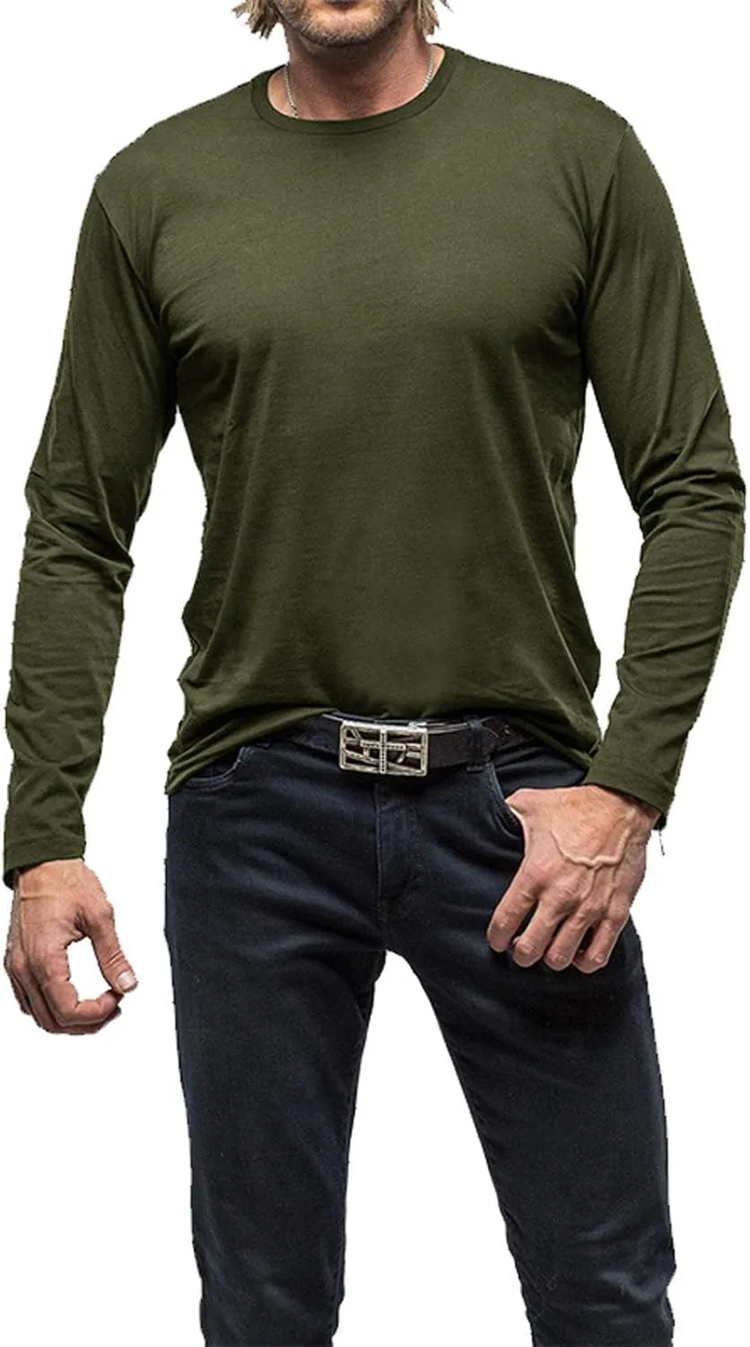 Ymosrh Men's Casual Long Sleeve Shirts Fashion T Shirts Crewneck Solid Tees Athletic Gym Workout Casual Tee Shirts, M-2XL