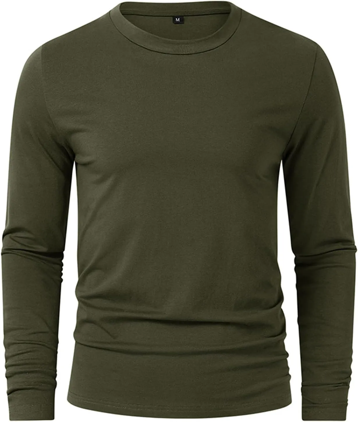 Ymosrh Men's Casual Long Sleeve Shirts Fashion T Shirts Crewneck Solid Tees Athletic Gym Workout Casual Tee Shirts, M-2XL