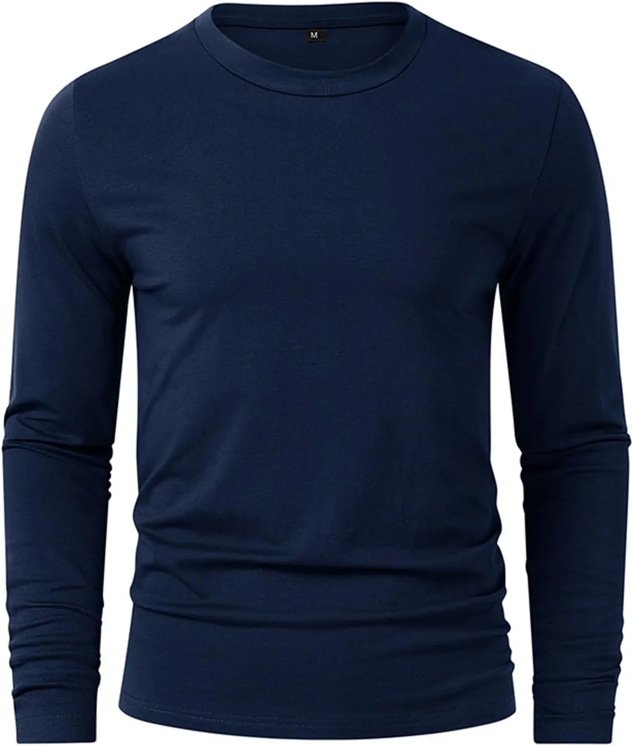 Ymosrh Men's Casual Long Sleeve Shirts Fashion T Shirts Crewneck Solid Tees Athletic Gym Workout Casual Tee Shirts, M-2XL