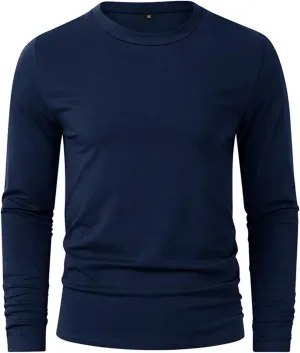 Ymosrh Men's Casual Long Sleeve Shirts Fashion T Shirts Crewneck Solid Tees Athletic Gym Workout Casual Tee Shirts, M-2XL