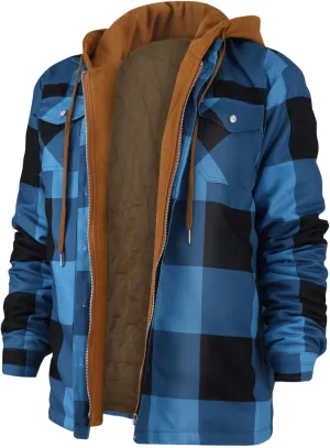 Ymosrh Men's Shirts Hooded Shirt Jacket Plaid Quilted Lined Long Sleeve Fall Winter Coat Button Down Shirts, M-5XL