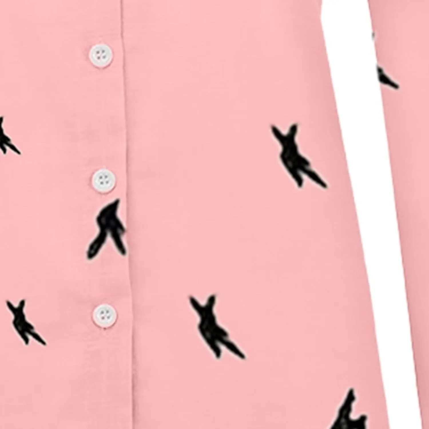 YRAETENM Cotton Linen Tops For Women Bird Graphic Tees Button Down Shirts Long Sleeve V-Neck T-Shirts Casual Loose Blouse