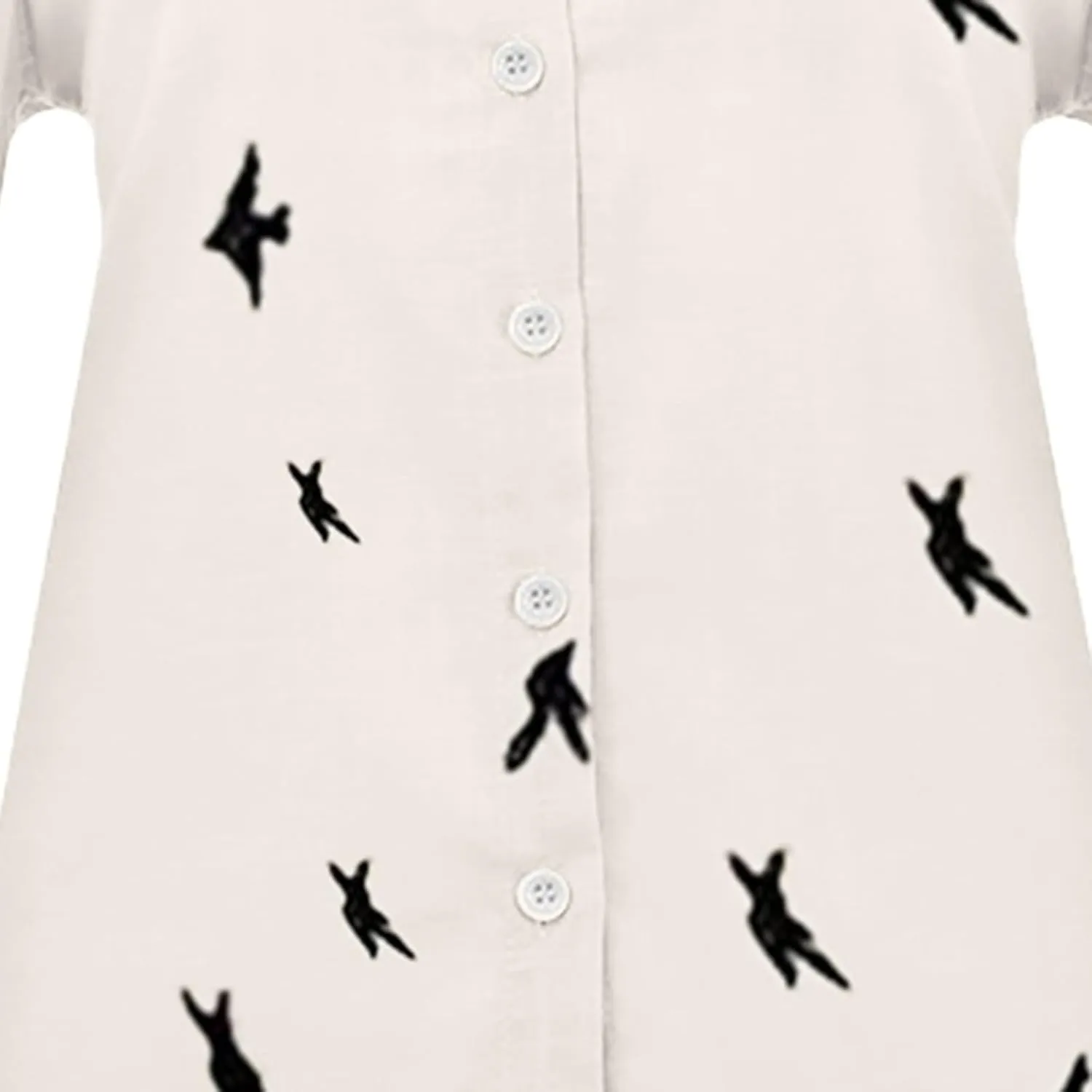 YRAETENM Cotton Linen Tops For Women Bird Graphic Tees Button Down Shirts Long Sleeve V-Neck T-Shirts Casual Loose Blouse