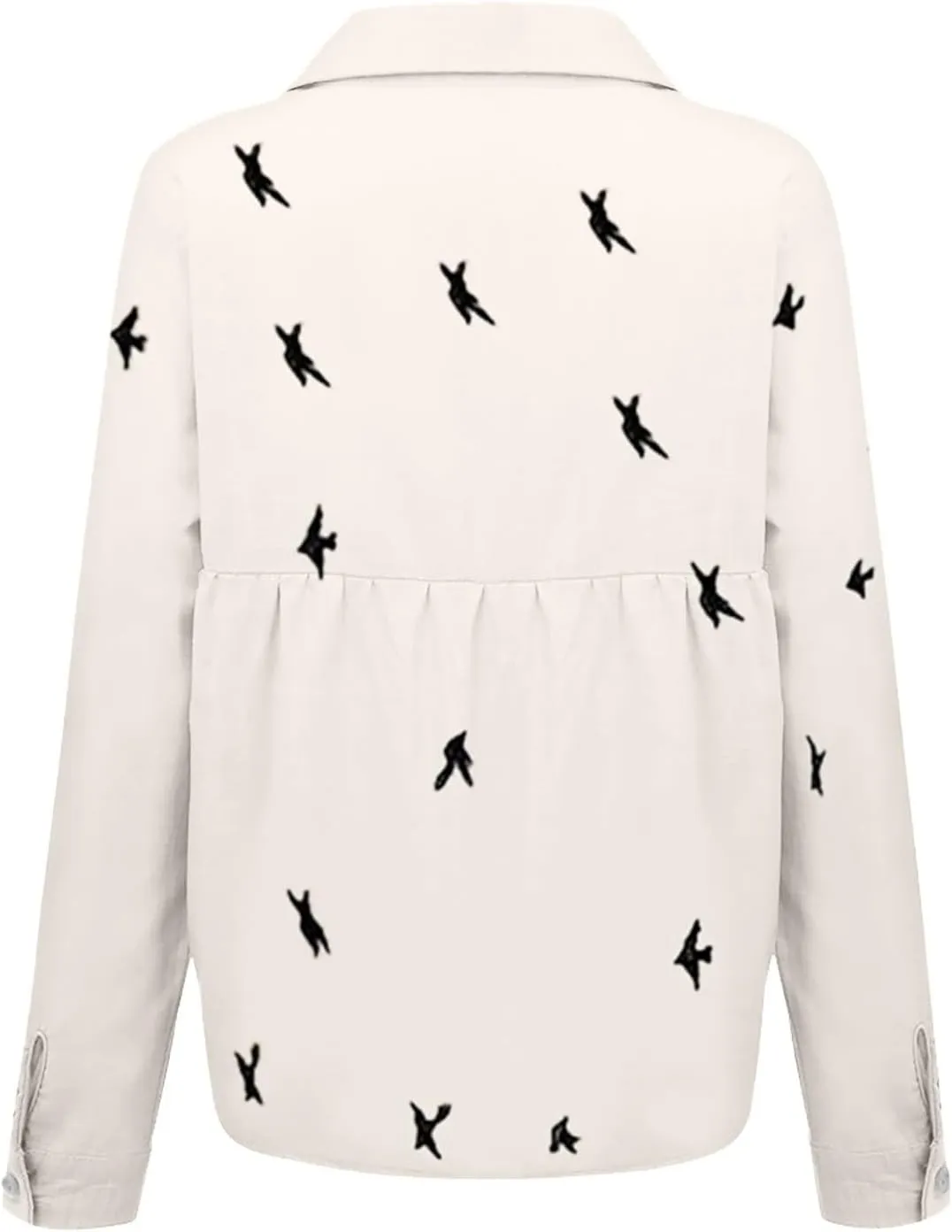YRAETENM Cotton Linen Tops For Women Bird Graphic Tees Button Down Shirts Long Sleeve V-Neck T-Shirts Casual Loose Blouse
