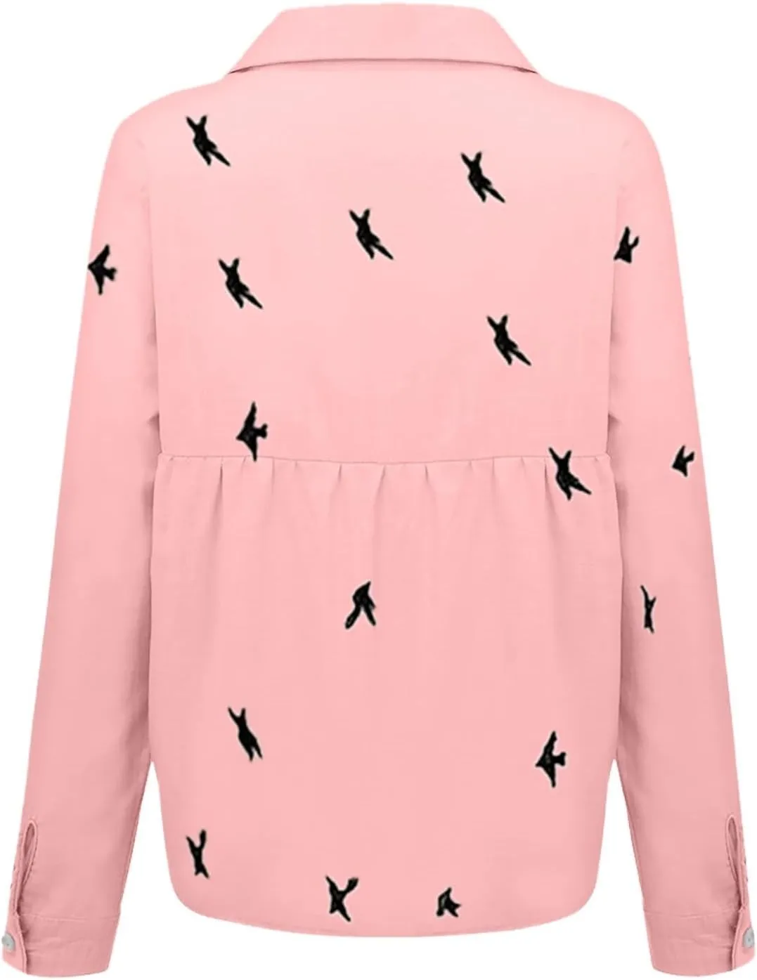 YRAETENM Cotton Linen Tops For Women Bird Graphic Tees Button Down Shirts Long Sleeve V-Neck T-Shirts Casual Loose Blouse