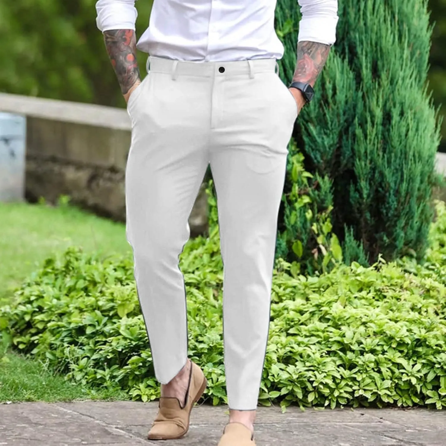 ZYXTIM Mens Formal Trousers Smart Casual Formal Pants Tapered Leg Flat Front Winkle Free Business Office Work Dress Pants