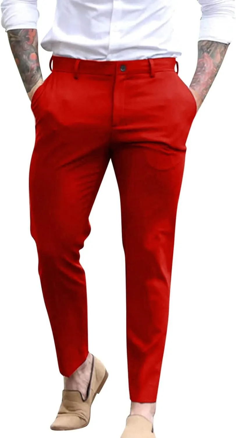 ZYXTIM Mens Formal Trousers Smart Casual Formal Pants Tapered Leg Flat Front Winkle Free Business Office Work Dress Pants