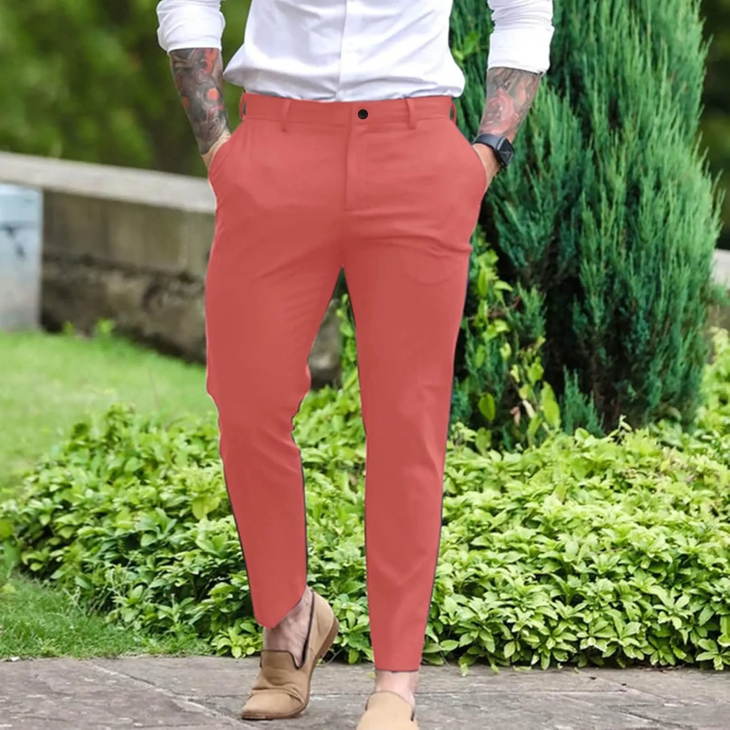 ZYXTIM Mens Formal Trousers Smart Casual Formal Pants Tapered Leg Flat Front Winkle Free Business Office Work Dress Pants