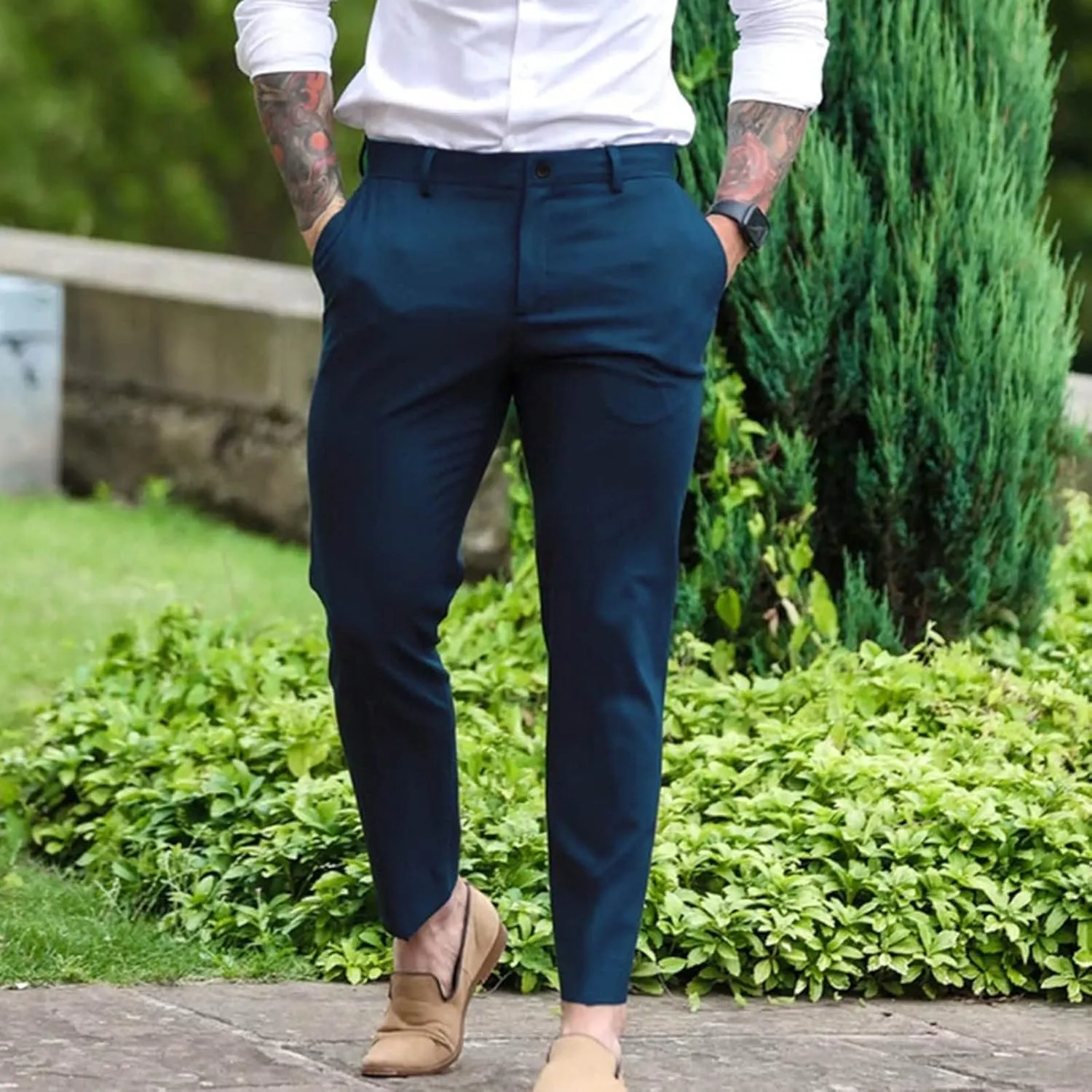 ZYXTIM Mens Formal Trousers Smart Casual Formal Pants Tapered Leg Flat Front Winkle Free Business Office Work Dress Pants