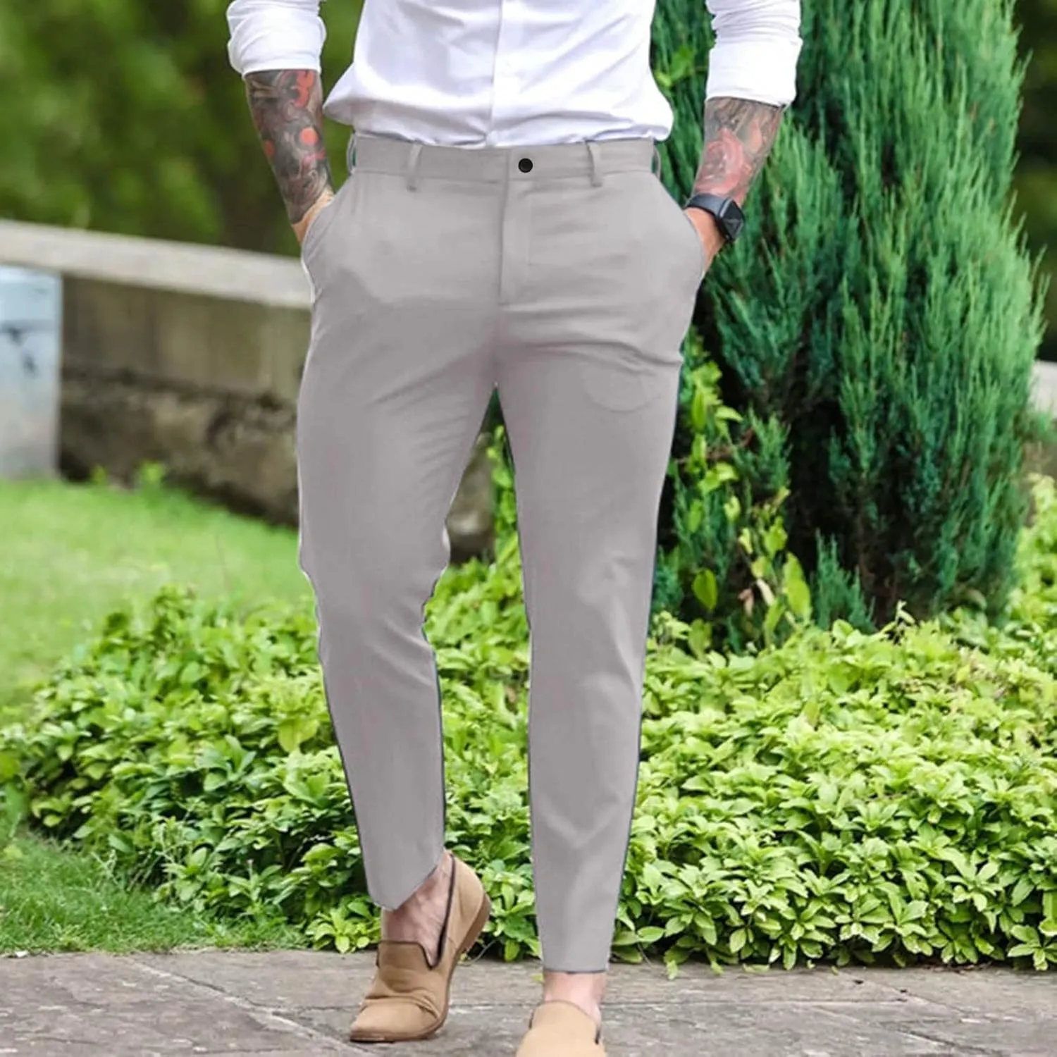 ZYXTIM Mens Formal Trousers Smart Casual Formal Pants Tapered Leg Flat Front Winkle Free Business Office Work Dress Pants
