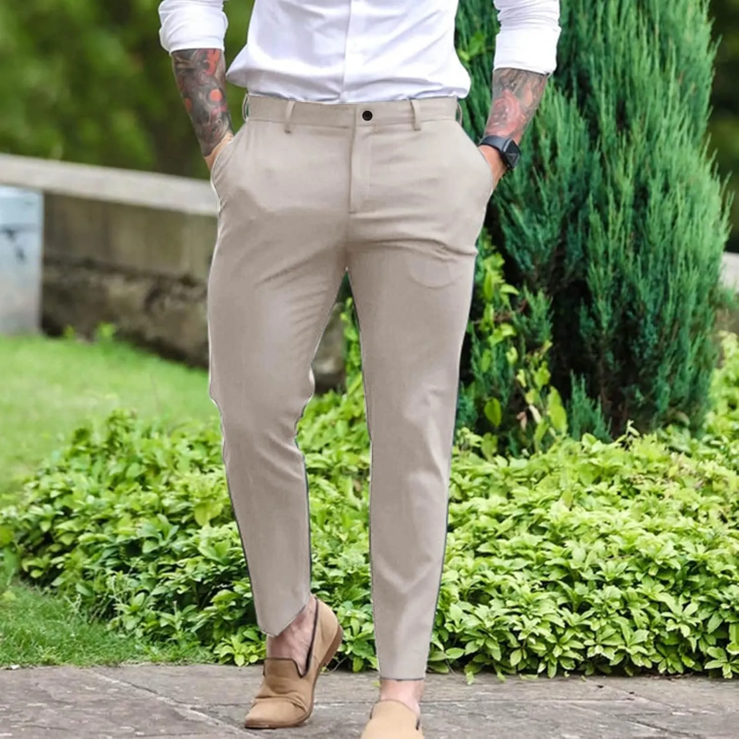 ZYXTIM Mens Formal Trousers Smart Casual Formal Pants Tapered Leg Flat Front Winkle Free Business Office Work Dress Pants