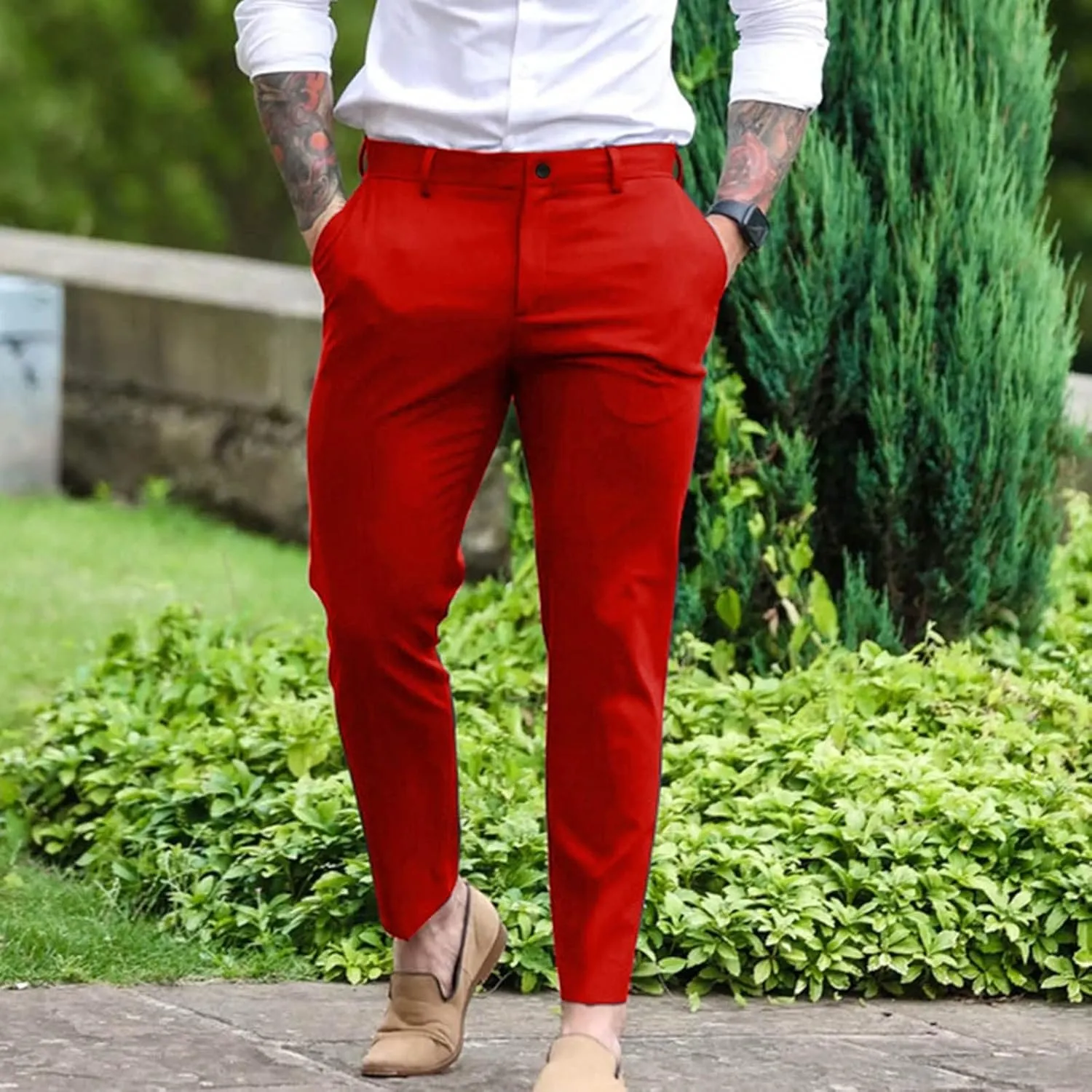 ZYXTIM Mens Formal Trousers Smart Casual Formal Pants Tapered Leg Flat Front Winkle Free Business Office Work Dress Pants